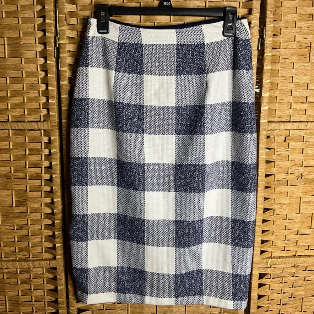 Banana Republic Womens Skirt Size 2 Pencil‎ Blue White Plaid Tweed Career